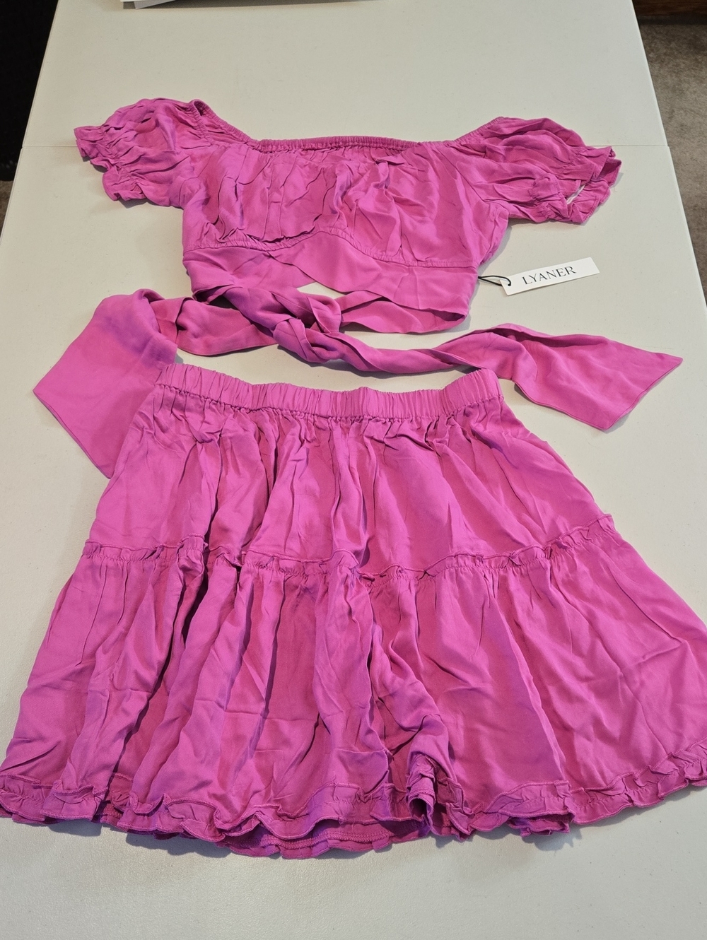 LYANER  Pink Two-Piece Ruffled skirt And Top Set